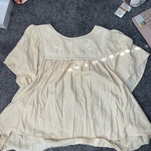 Lucky Brand Cream Embroidered Women's Top
